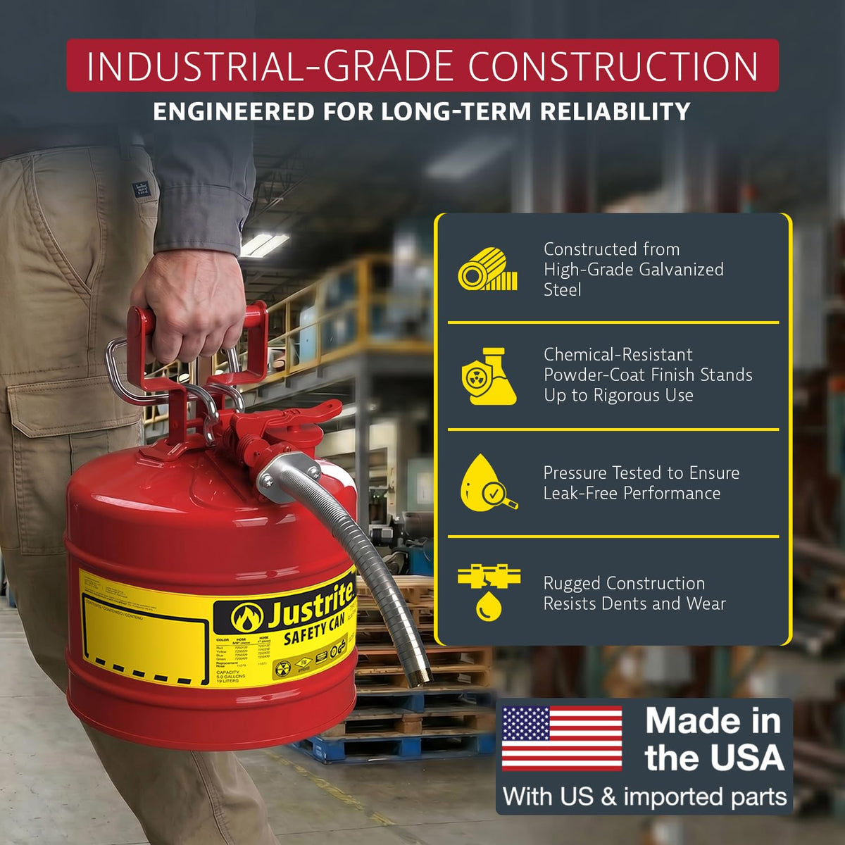 Red Galvanized Steel Gasoline Safety Can A218902