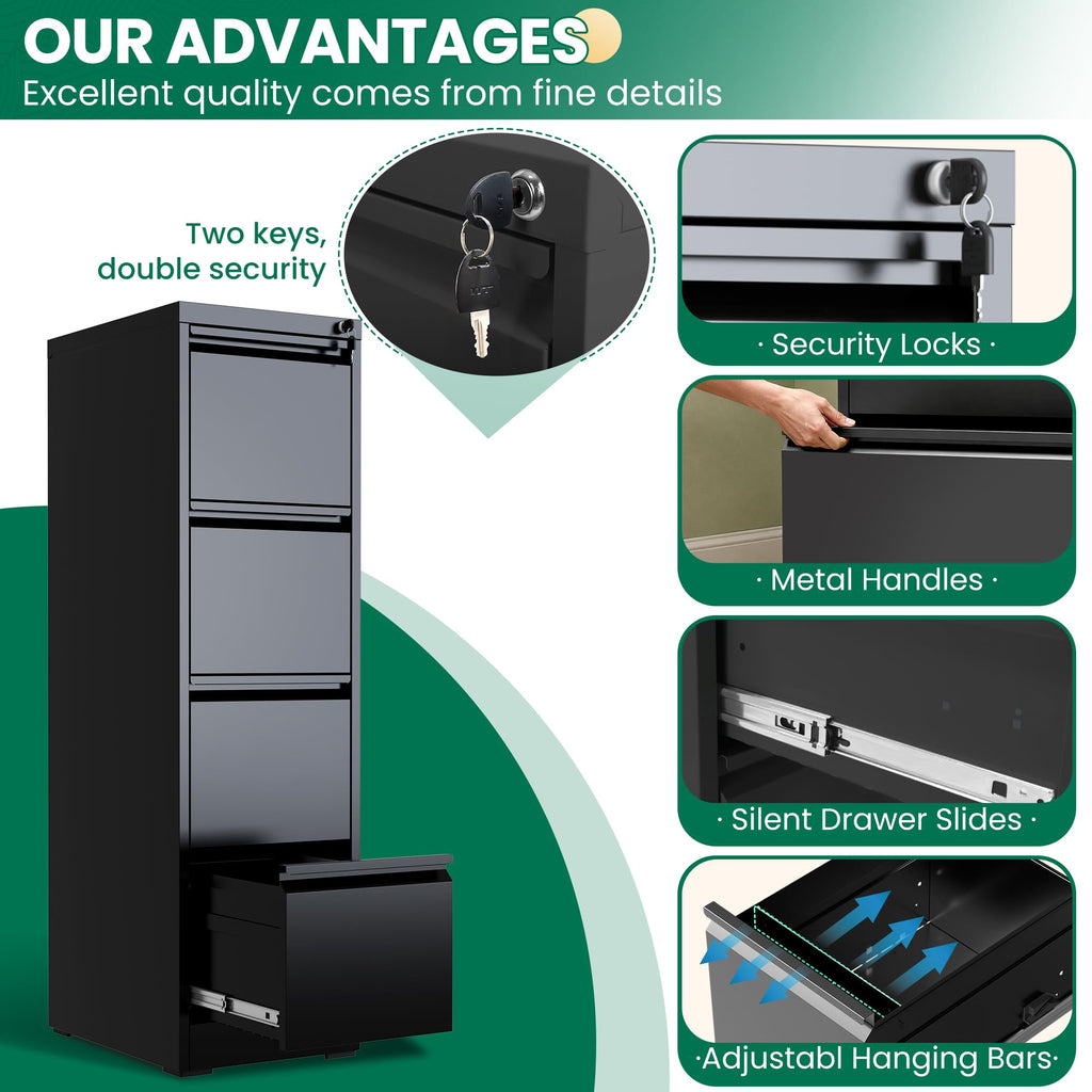 Black 4 Drawer Metal File Cabinet with Lock A220