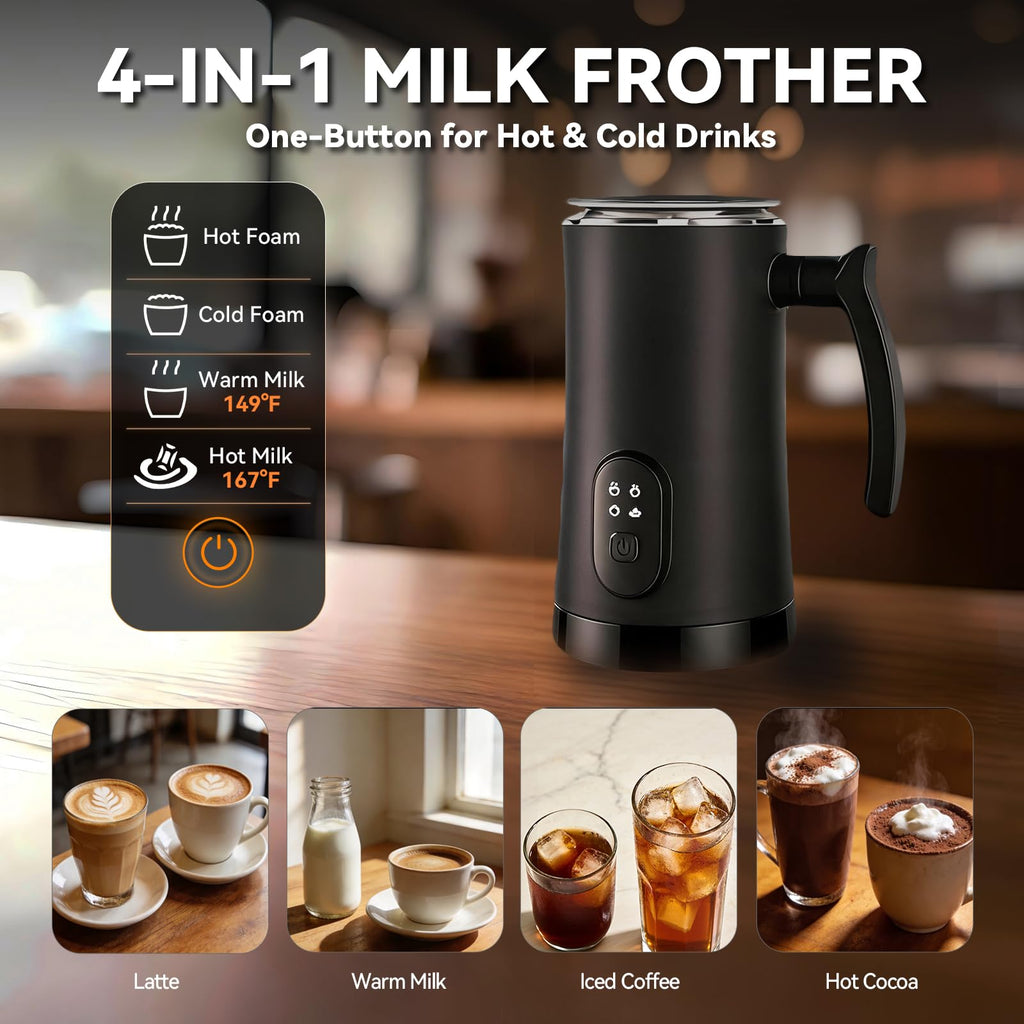 4-in-1 Electric Milk Frother and Steamer Black Q380