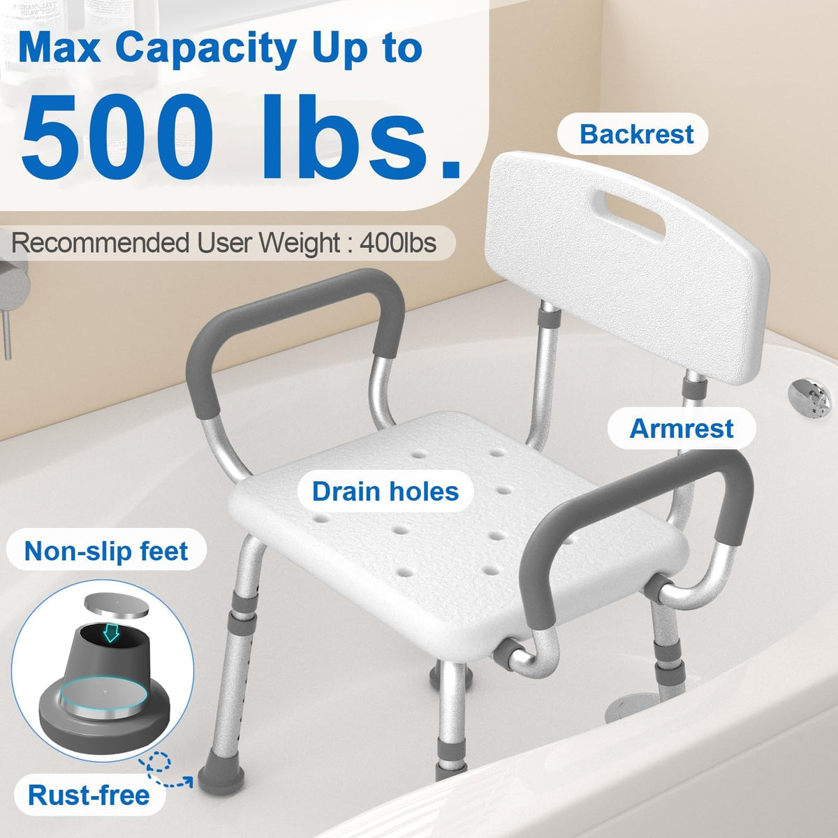 Shower Chair with Padded Armrests and Back W744