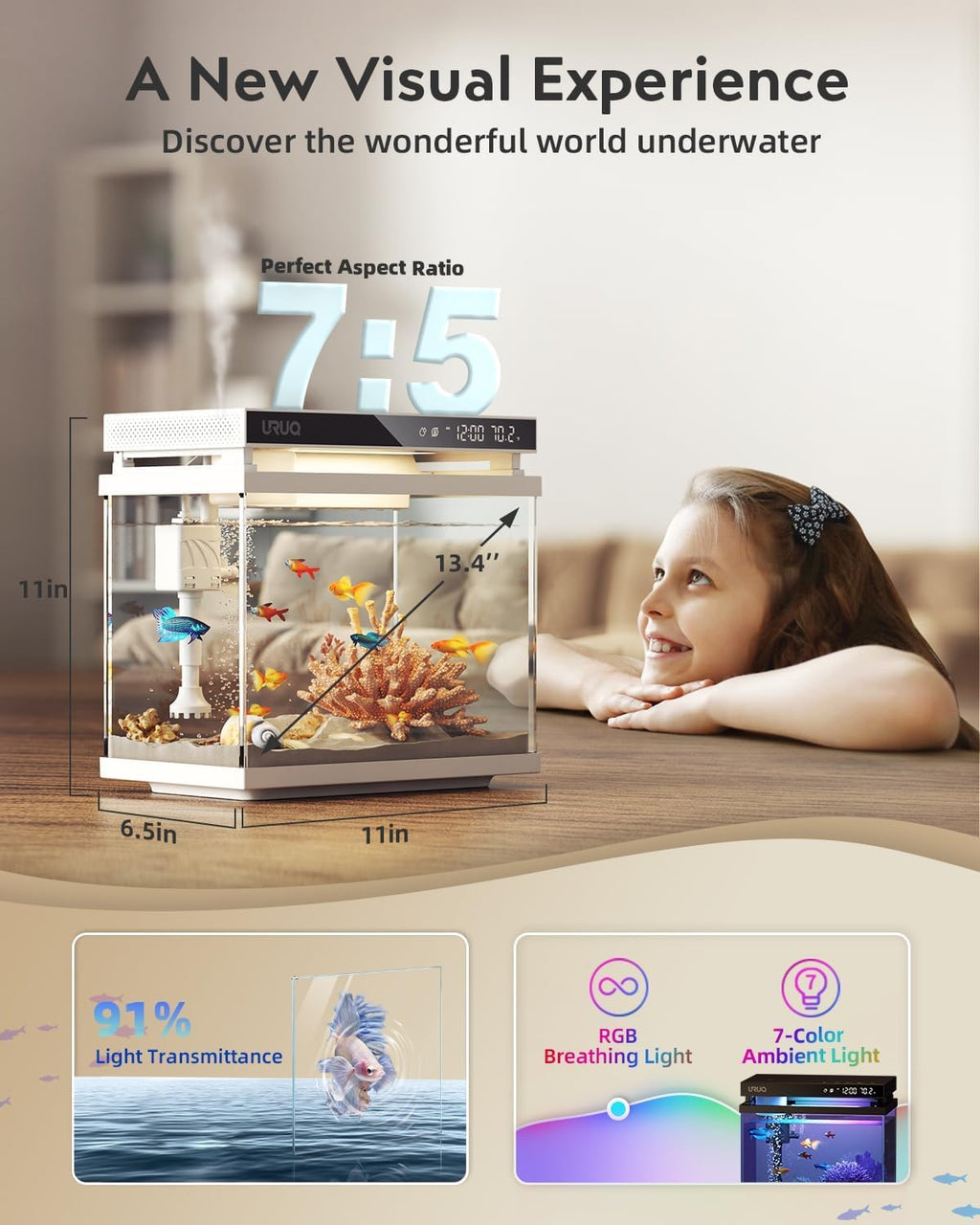 White 2 Gal UHD Glass Aquarium Kit N7826