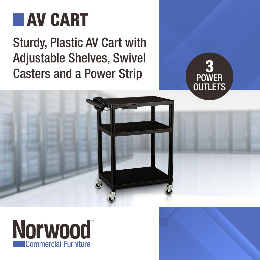 Mobile Utility AV Cart with Power Strip and Casters, Black H936902