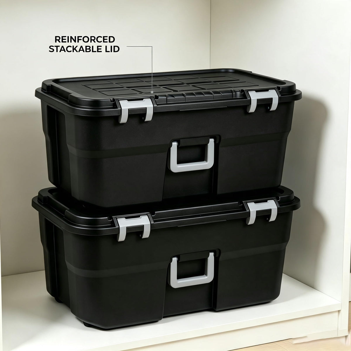 2 Pack 22 Gallon Black Wheeled Lockable Plastic Storage Trunk V145906