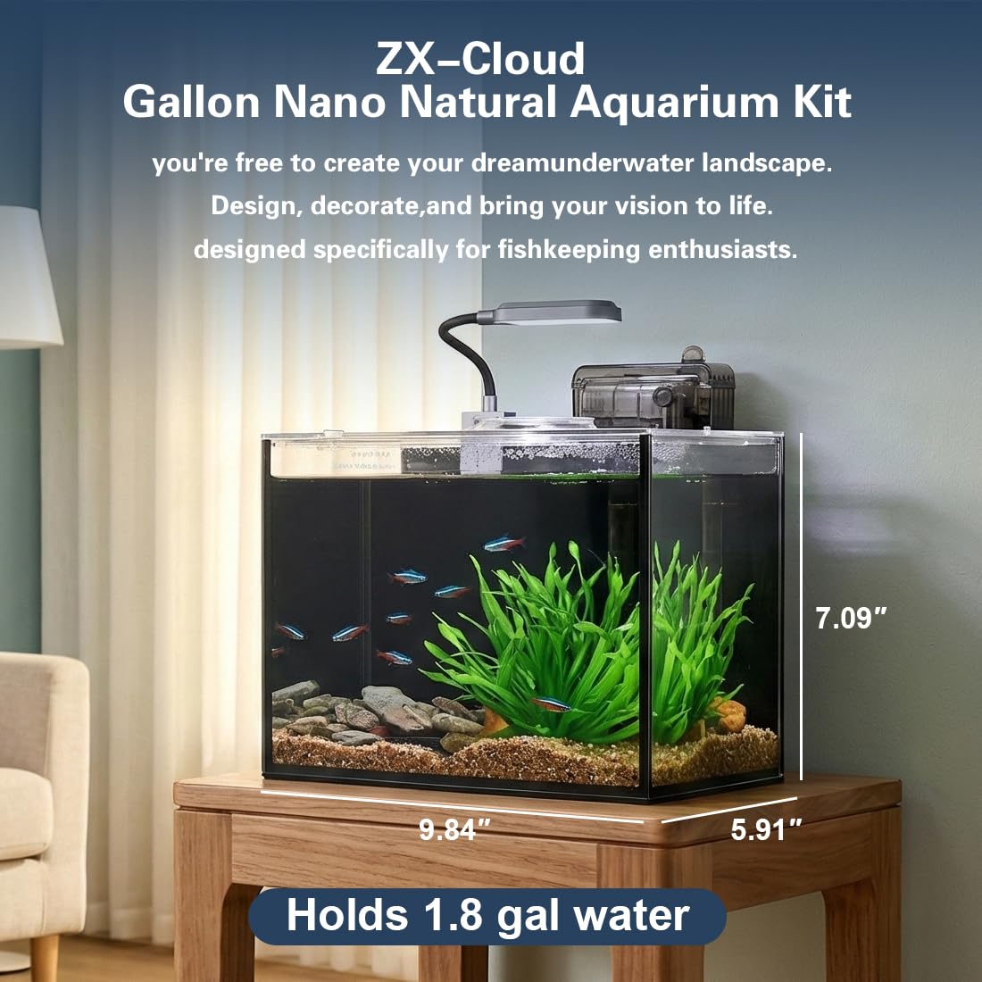 1.8 Gallon Fish Tank with Light Filter Lid I610