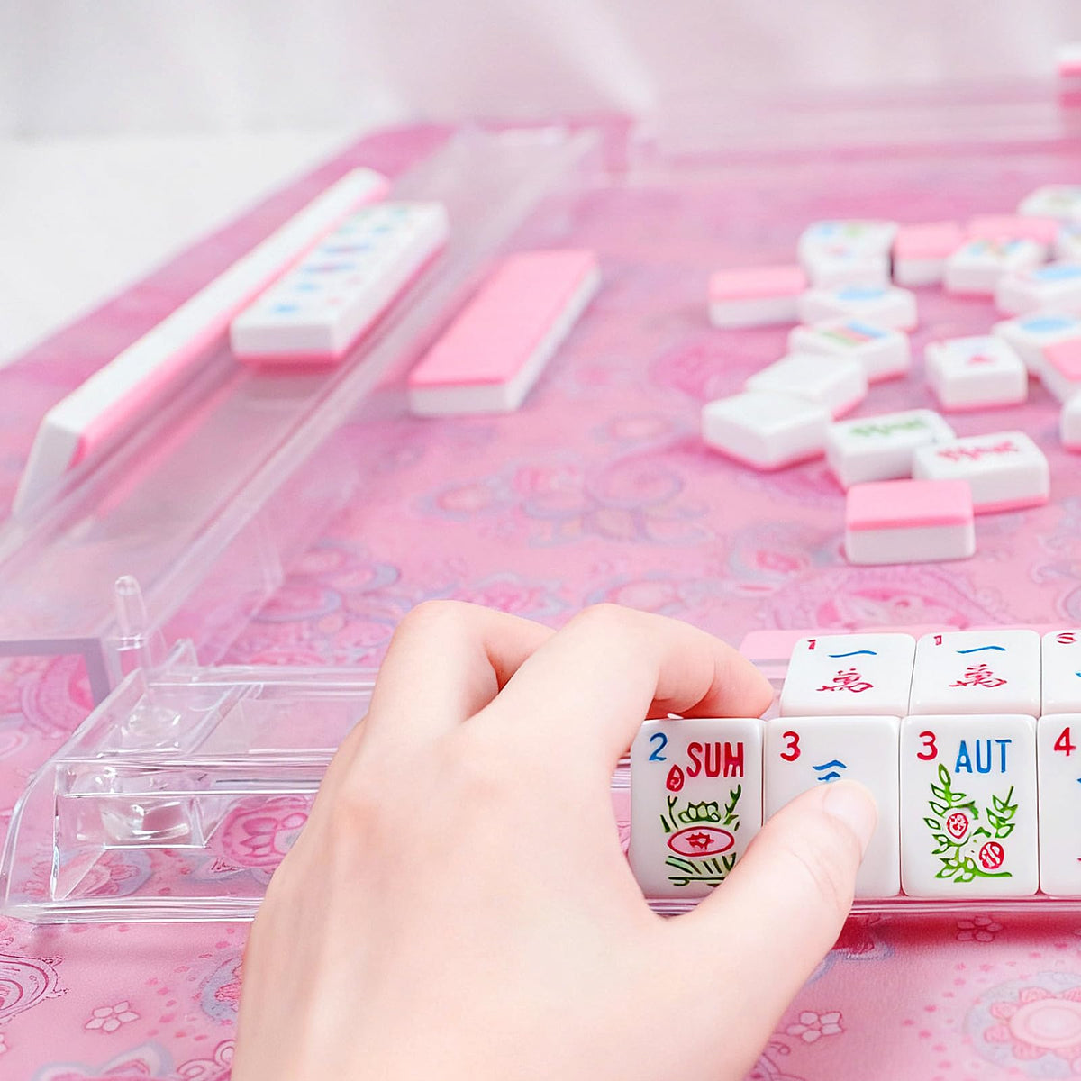 Clear Mahjong Racks with Pushers, 4 Piece Set C890381