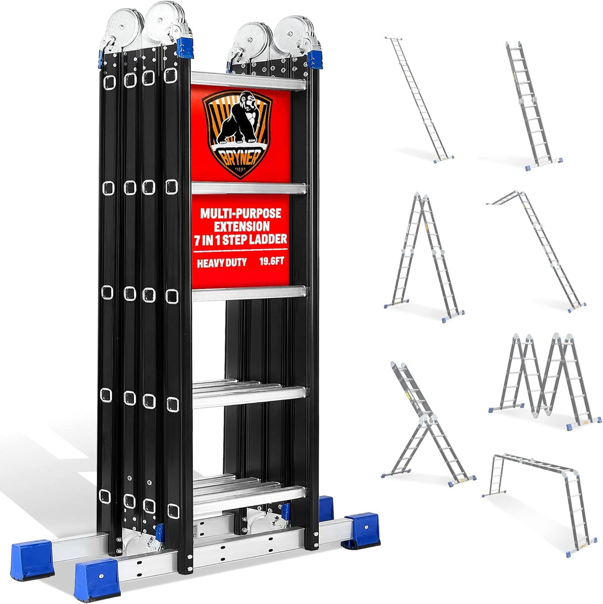 Aluminium 7 in 1 Extension Ladder 19.6Ft 330lbs K804352