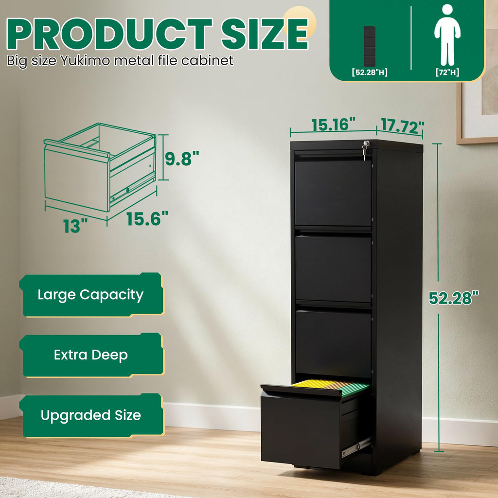 Black 4 Drawer Metal File Cabinet with Lock A220