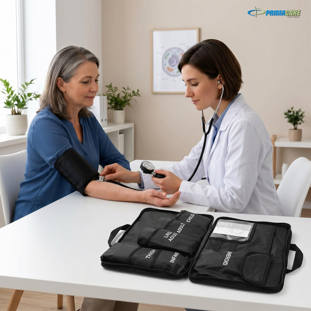Aneroid Sphygmomanometer and Blood Pressure Cuff Set with 5 Sized Nylon Cuffs L907237