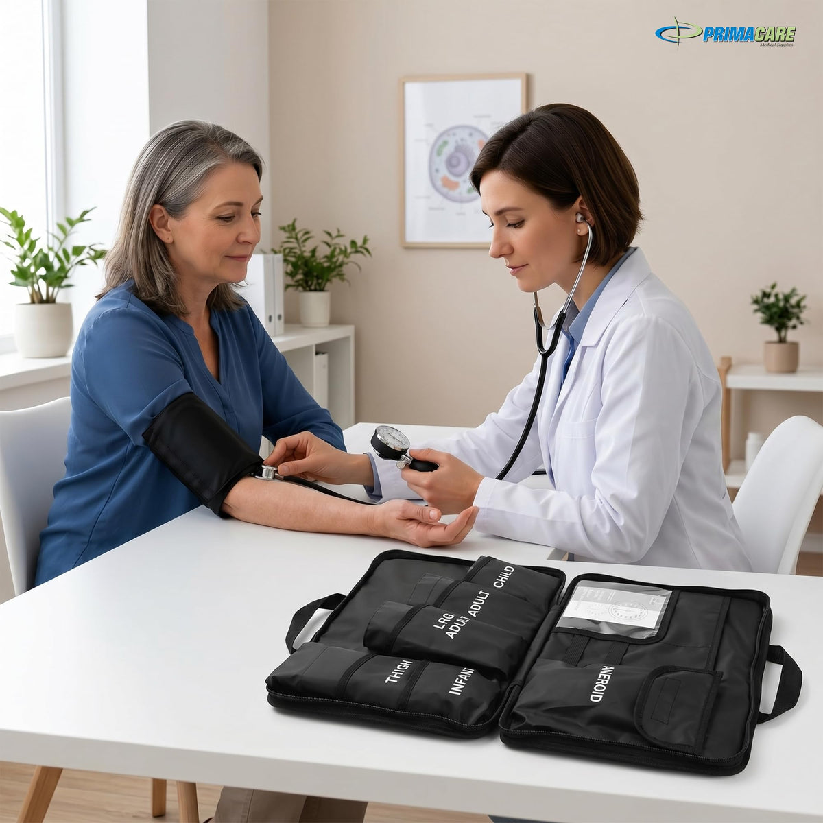 Aneroid Sphygmomanometer and Blood Pressure Cuff Set with 5 Sized Nylon Cuffs L907237