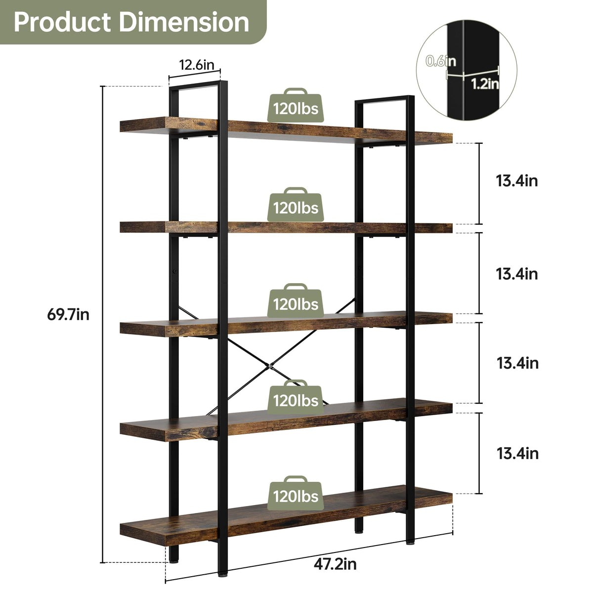 5 Tier 70" H Wood Bookshelf P906931