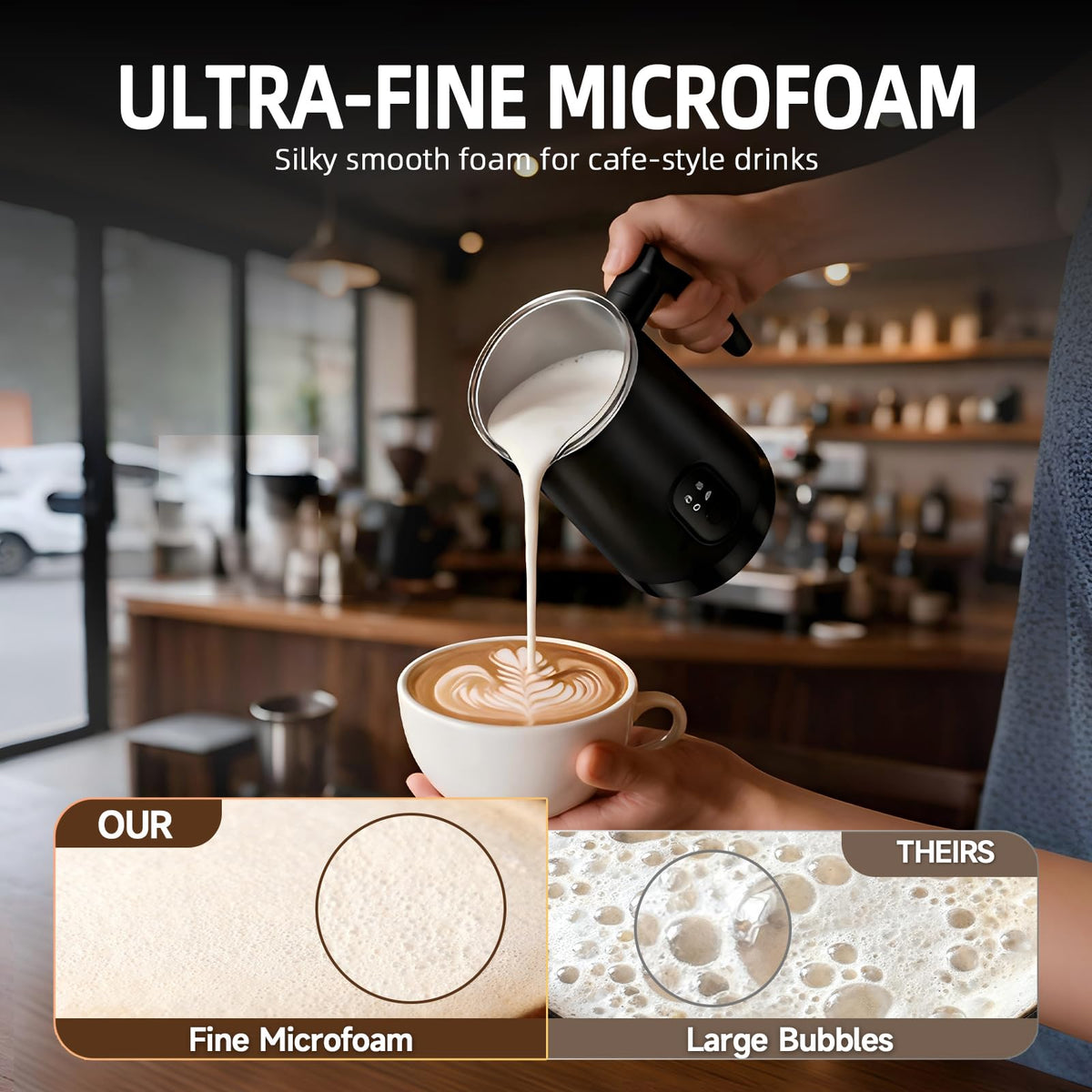 4-in-1 Electric Milk Frother and Steamer Black Q380