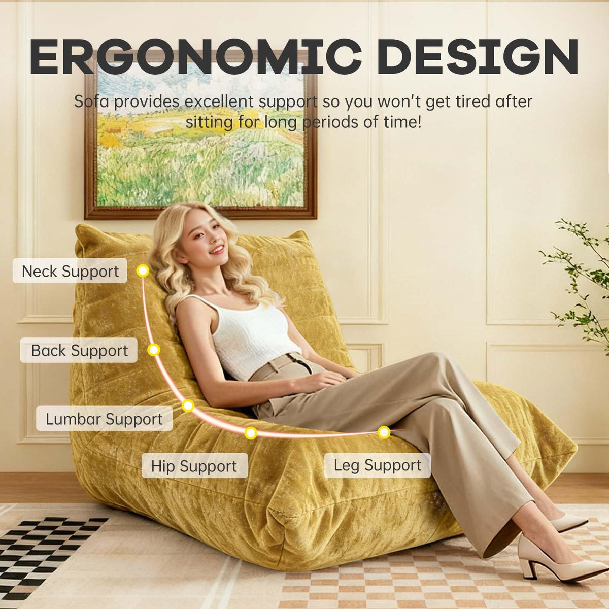 Yellow Memory Foam Bean Bag Chair Y832187
