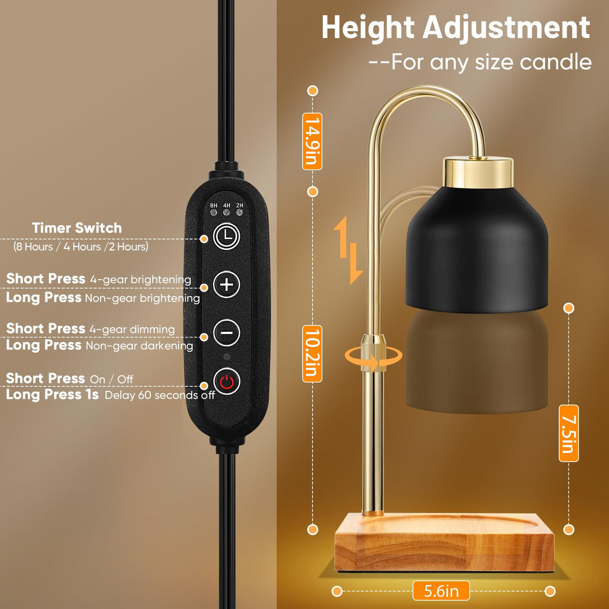 Adjustable Dimmable Electric Candle Warmer Lamp with Timer N695207