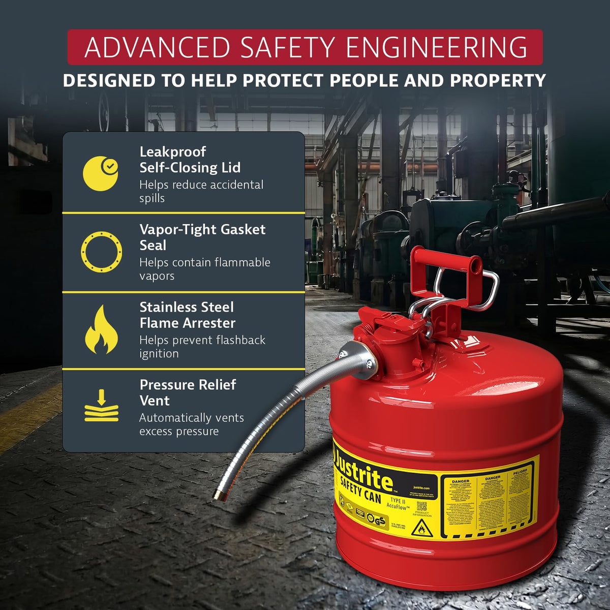 Red Galvanized Steel Gasoline Safety Can A218902