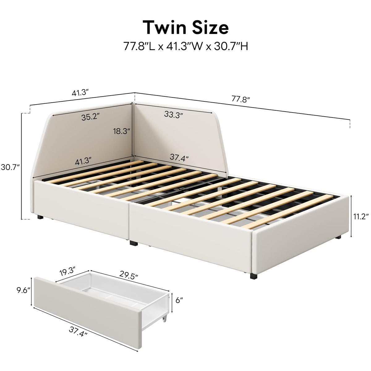 Twin Corner Daybed with 2 Drawers and Headboard, Beige V596686