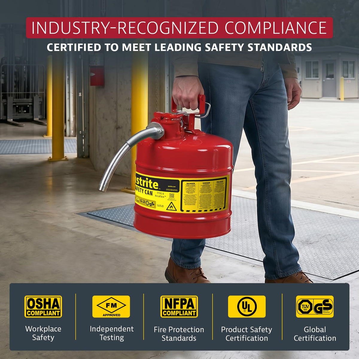 Red Galvanized Steel Gasoline Safety Can A218902