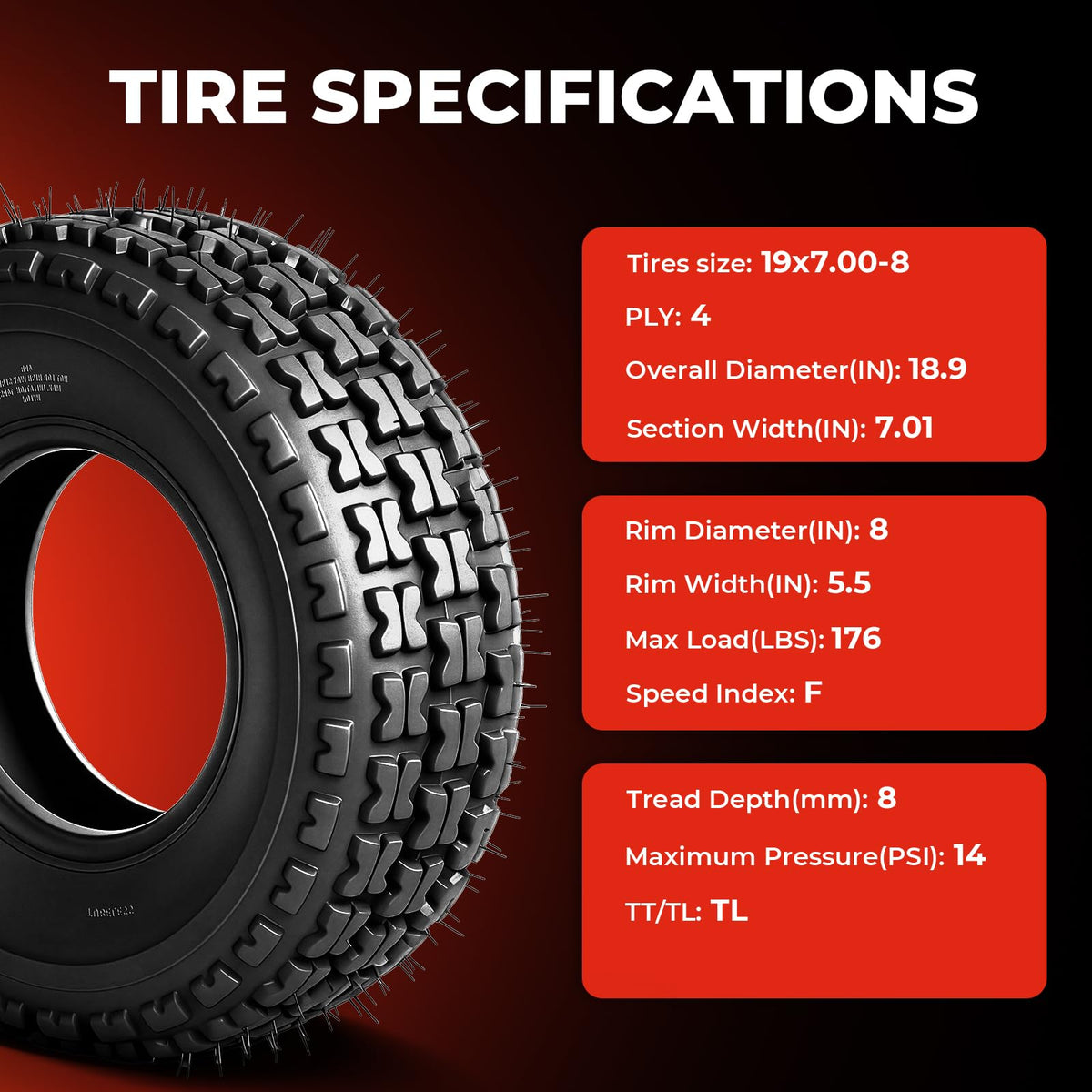 Set of 2 19x7-8 ATV UTV Tires I63372