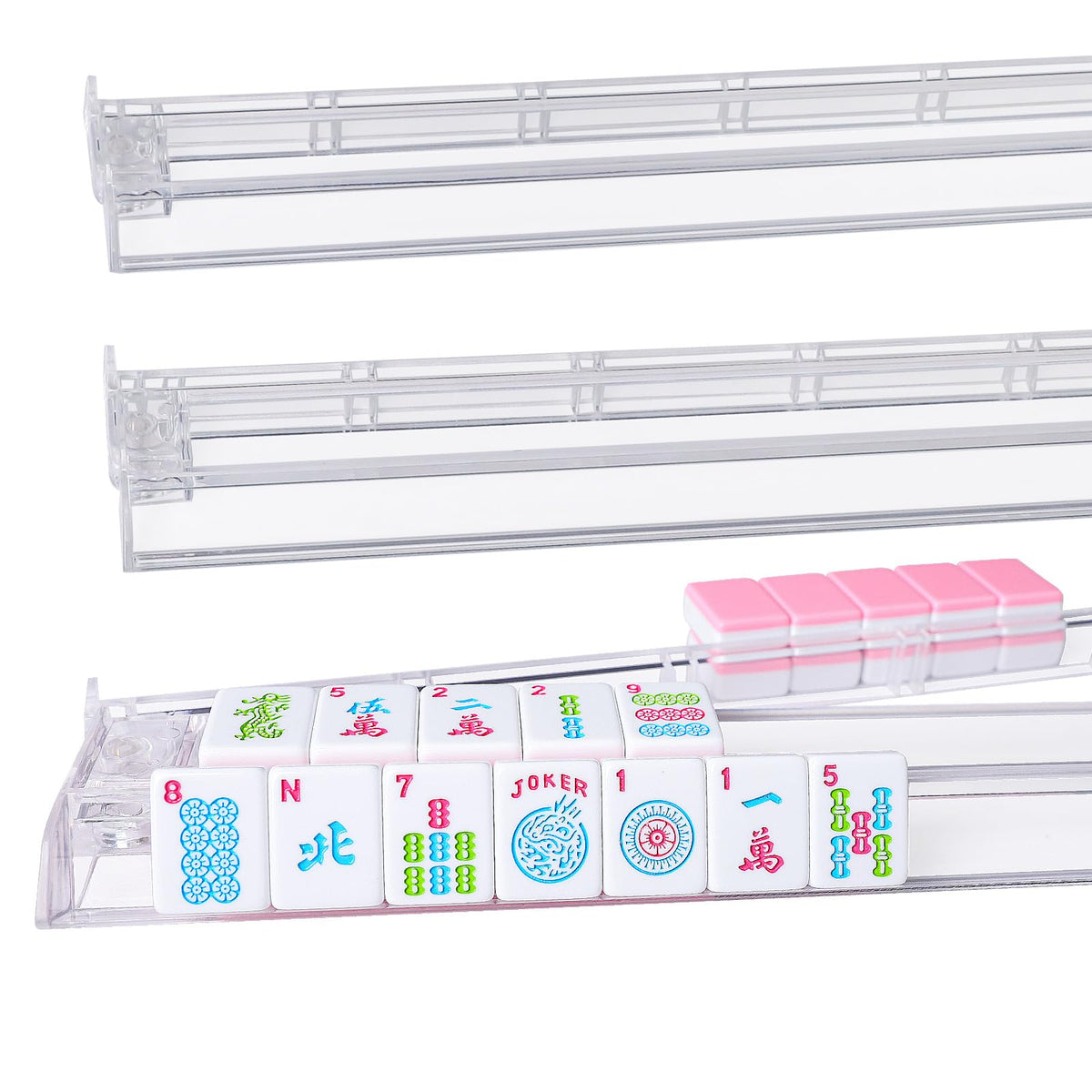 Clear Mahjong Racks with Pushers, 4 Piece Set C890381