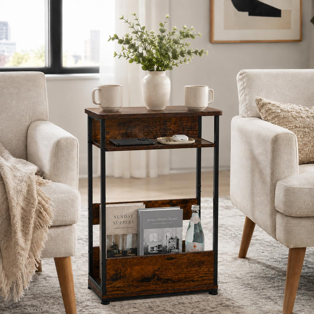 Narrow 3-Tier Side Table with Storage Shelf T674923