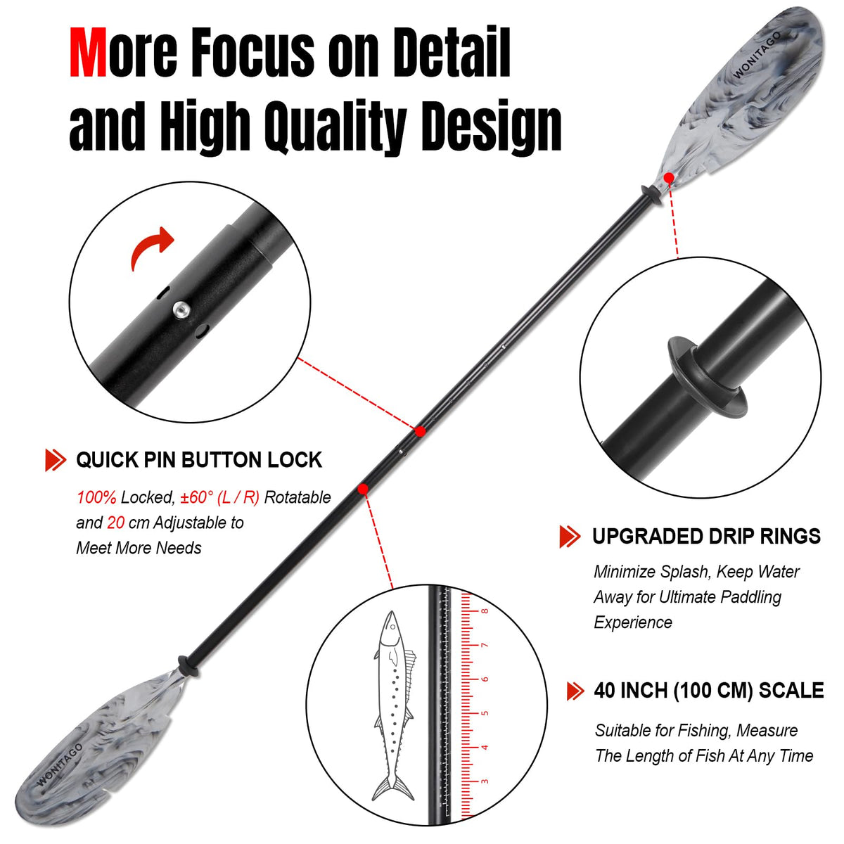 Adjustable Kayak Paddle with Leash S379