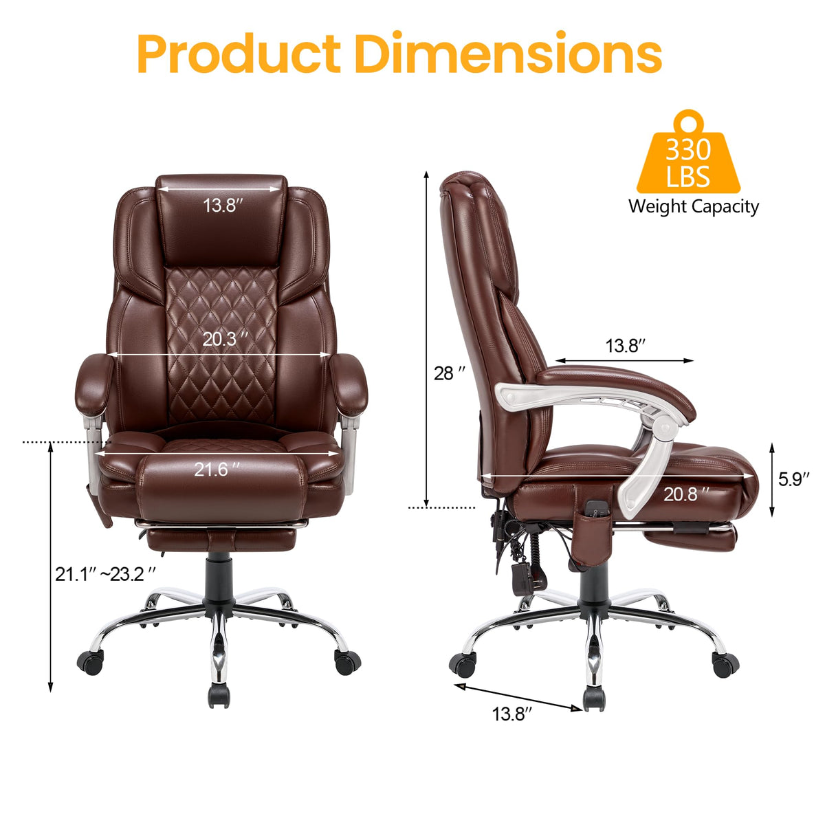 Brown Heated Massage Office Chair with Footrest W2434