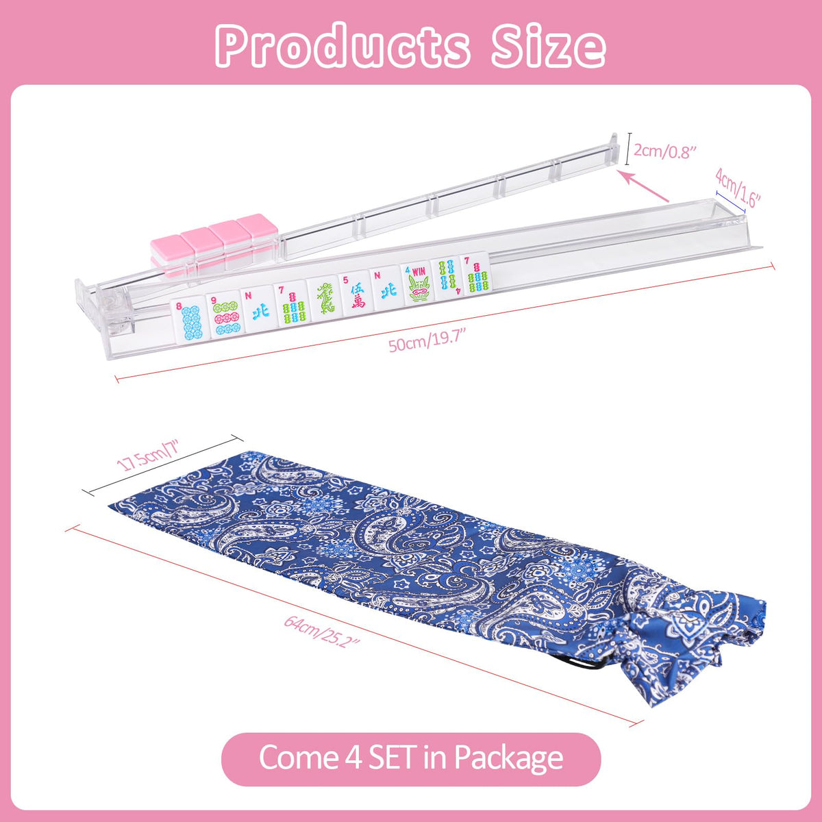 Clear Mahjong Racks with Pushers, 4 Piece Set C890381