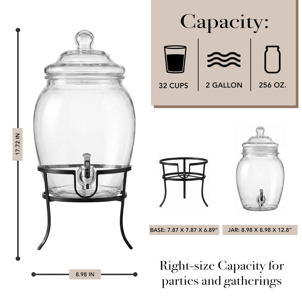 Glass Beverage Dispenser with Metal Stand 2 Gal K7451