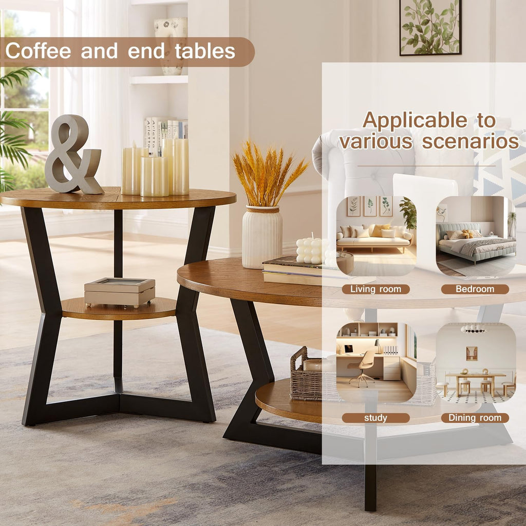Brown 2-Tier Solid Wood Round Coffee Table L468511