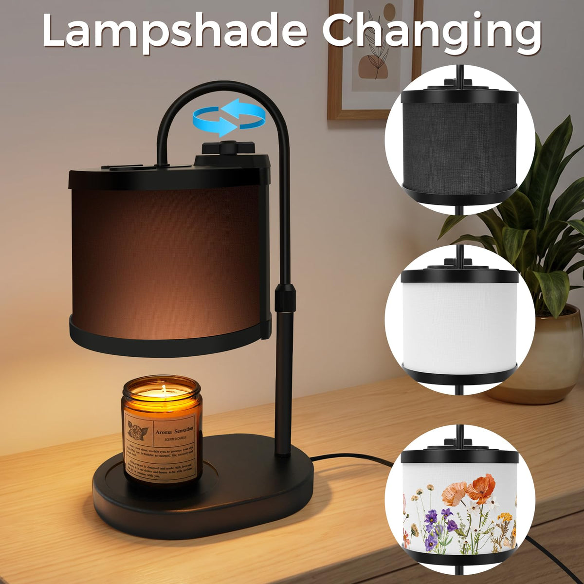 Black Candle Warmer Lamp with Timer and Dimmer U5737