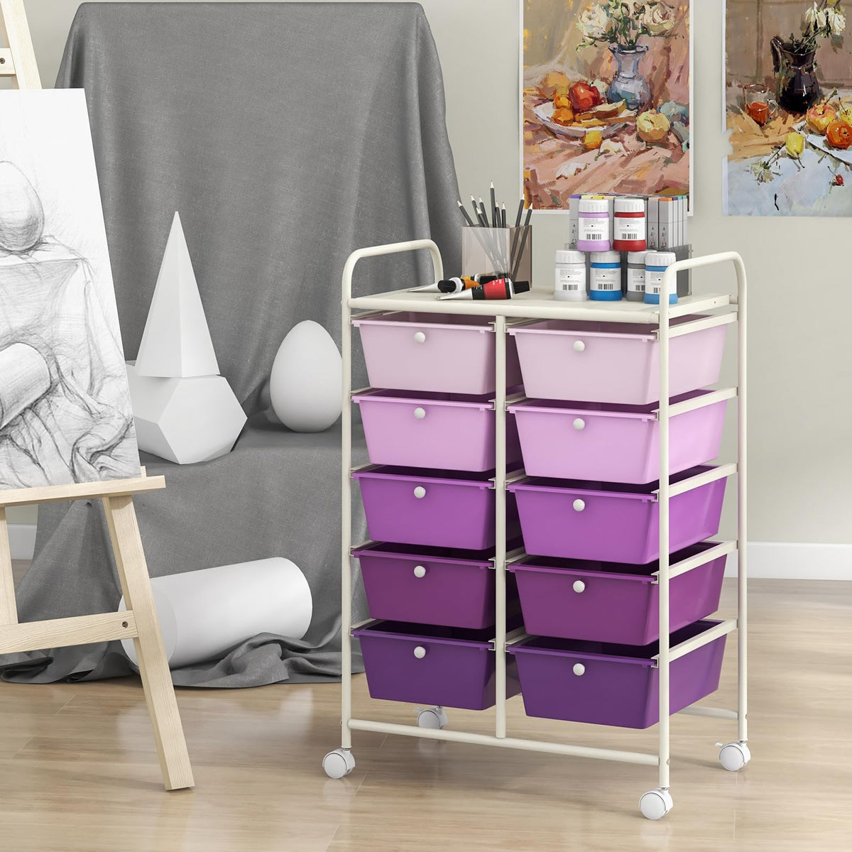 10 Drawer Rolling Storage Cart with Metal Frame C9425