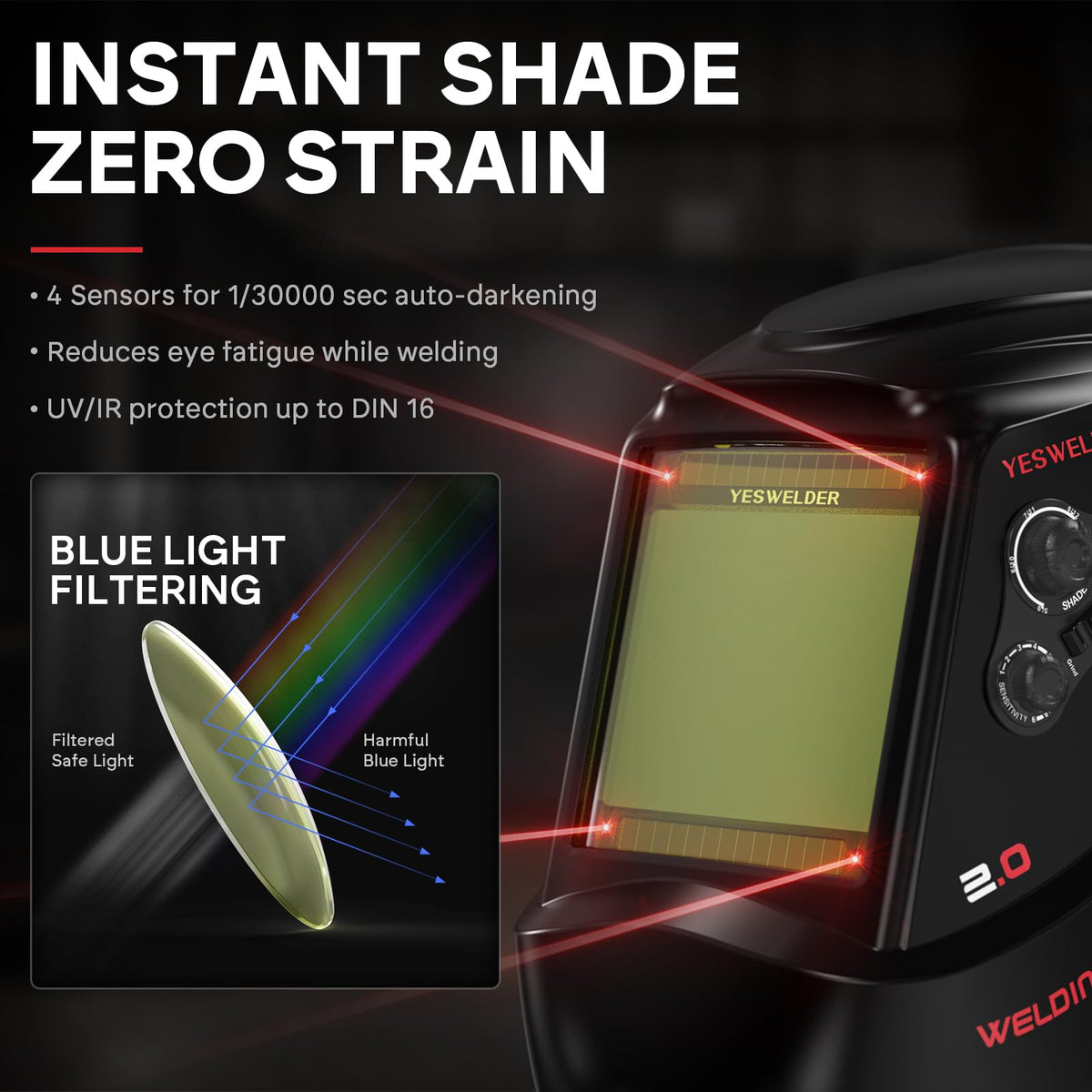 Auto Darkening Welding Helmet Large View R402