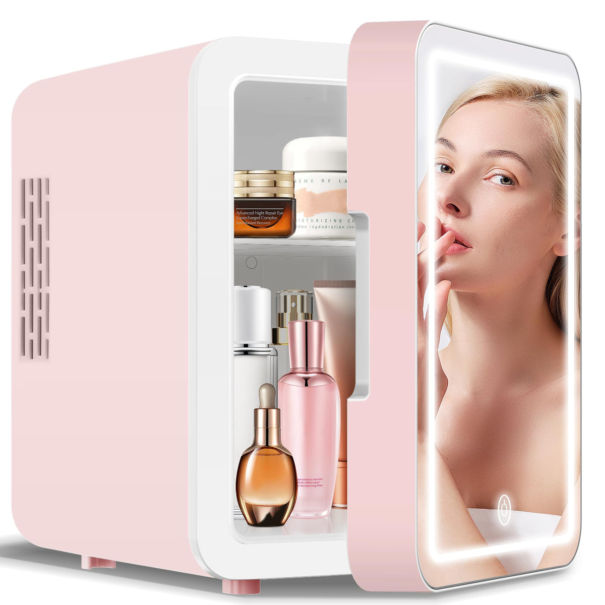 4-Liter Pink Portable Mini Fridge with Mirrored Door E691
