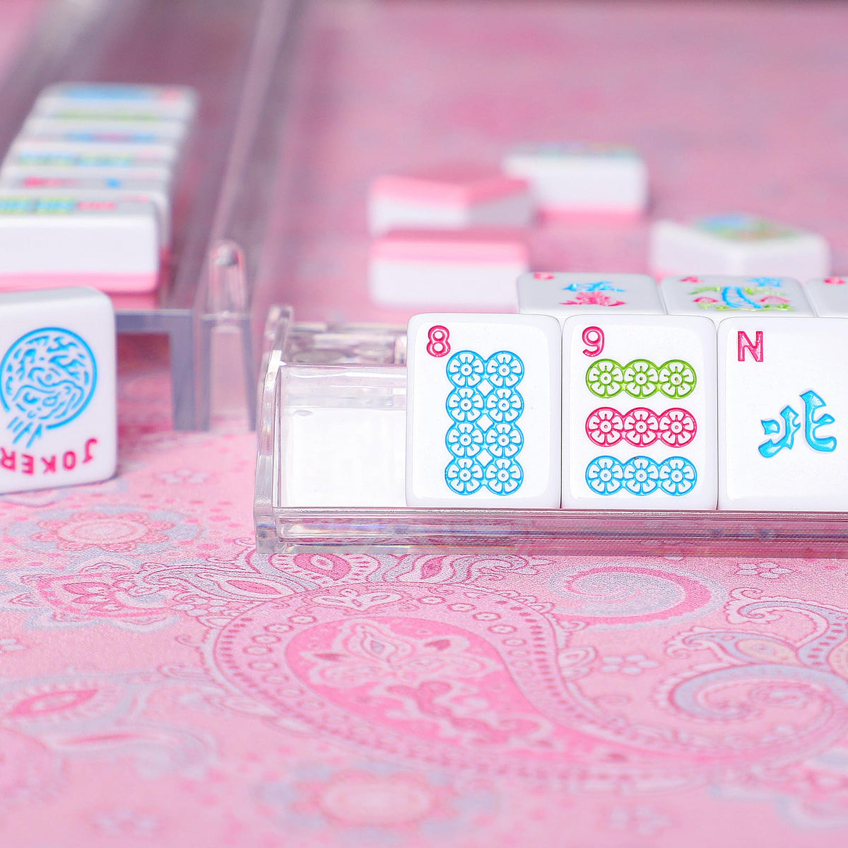Clear Mahjong Racks with Pushers, 4 Piece Set C890381