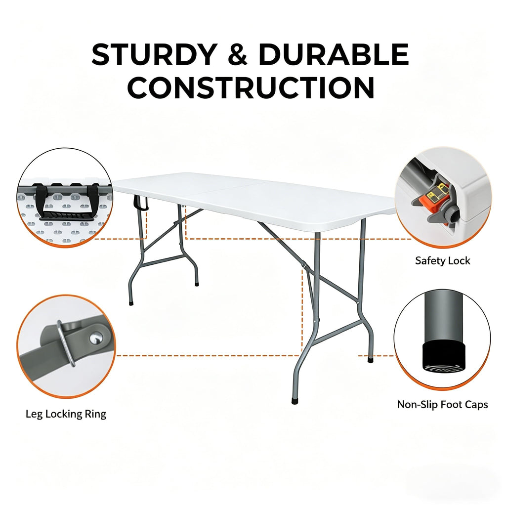 6ft Folding Table with Built in Handle & Steel Legs P396894