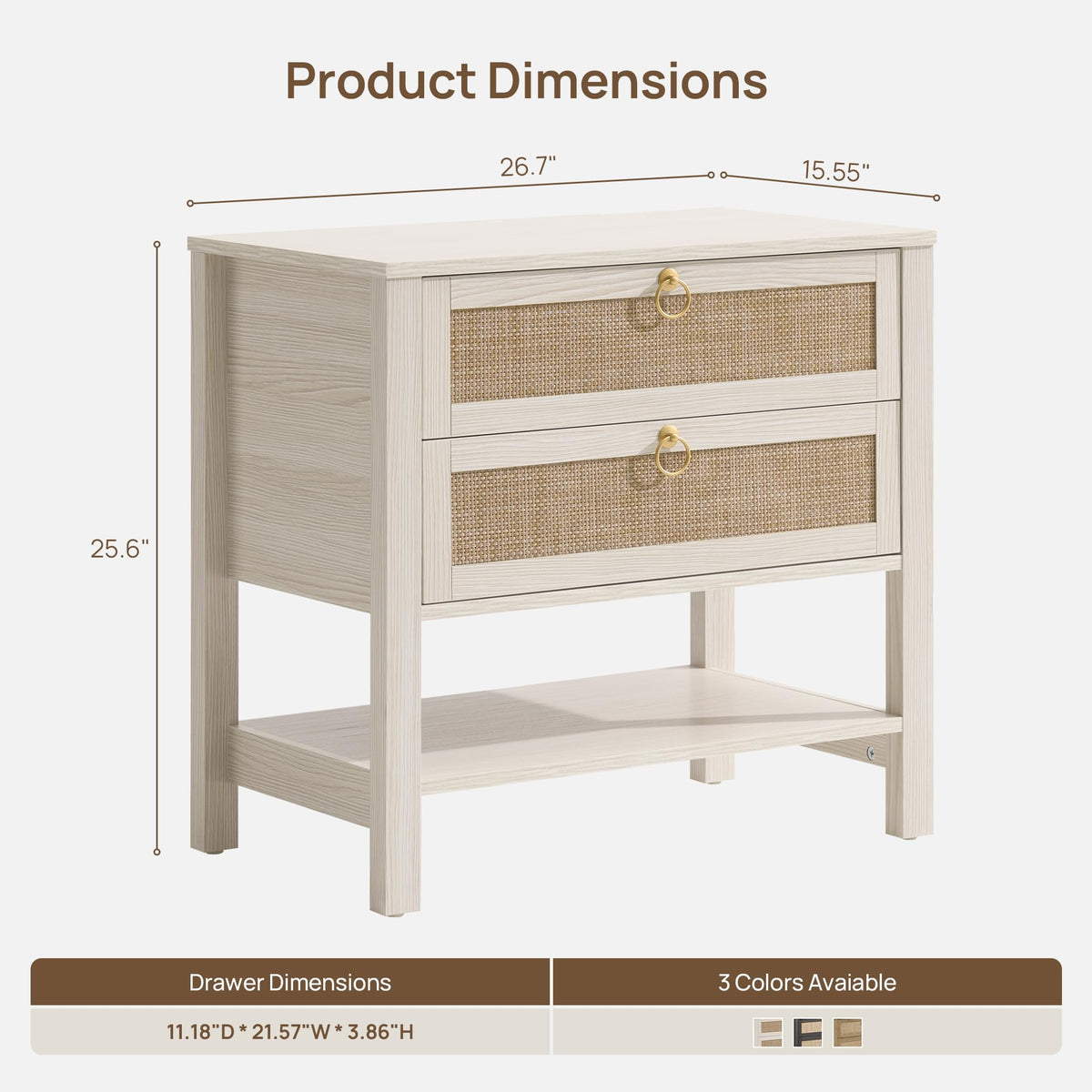 White Rattan Nightstand with 2 Drawers W12881