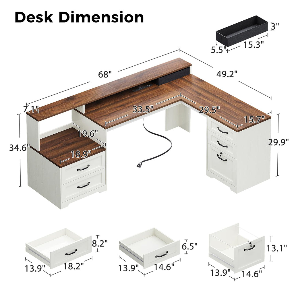 68 Inch L Shaped Executive Desk with Drawers N2963