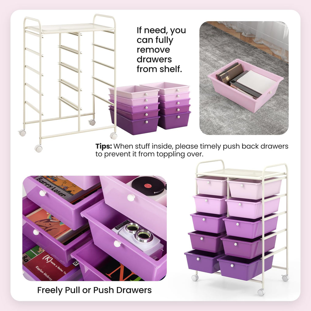 10 Drawer Rolling Storage Cart with Metal Frame C9425