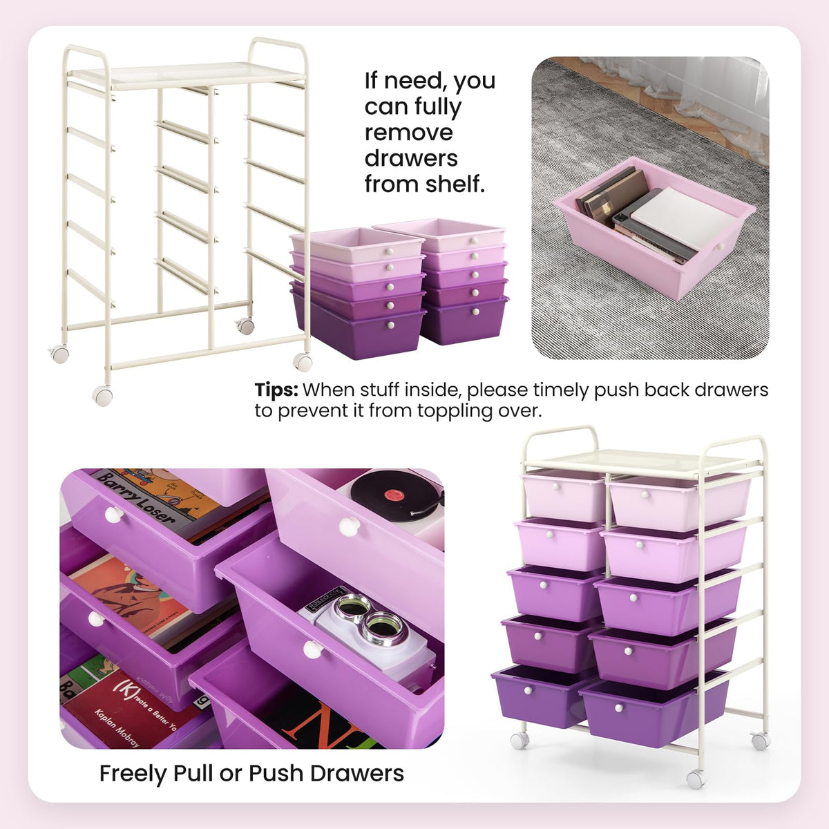 10 Drawer Rolling Storage Cart with Metal Frame C9425