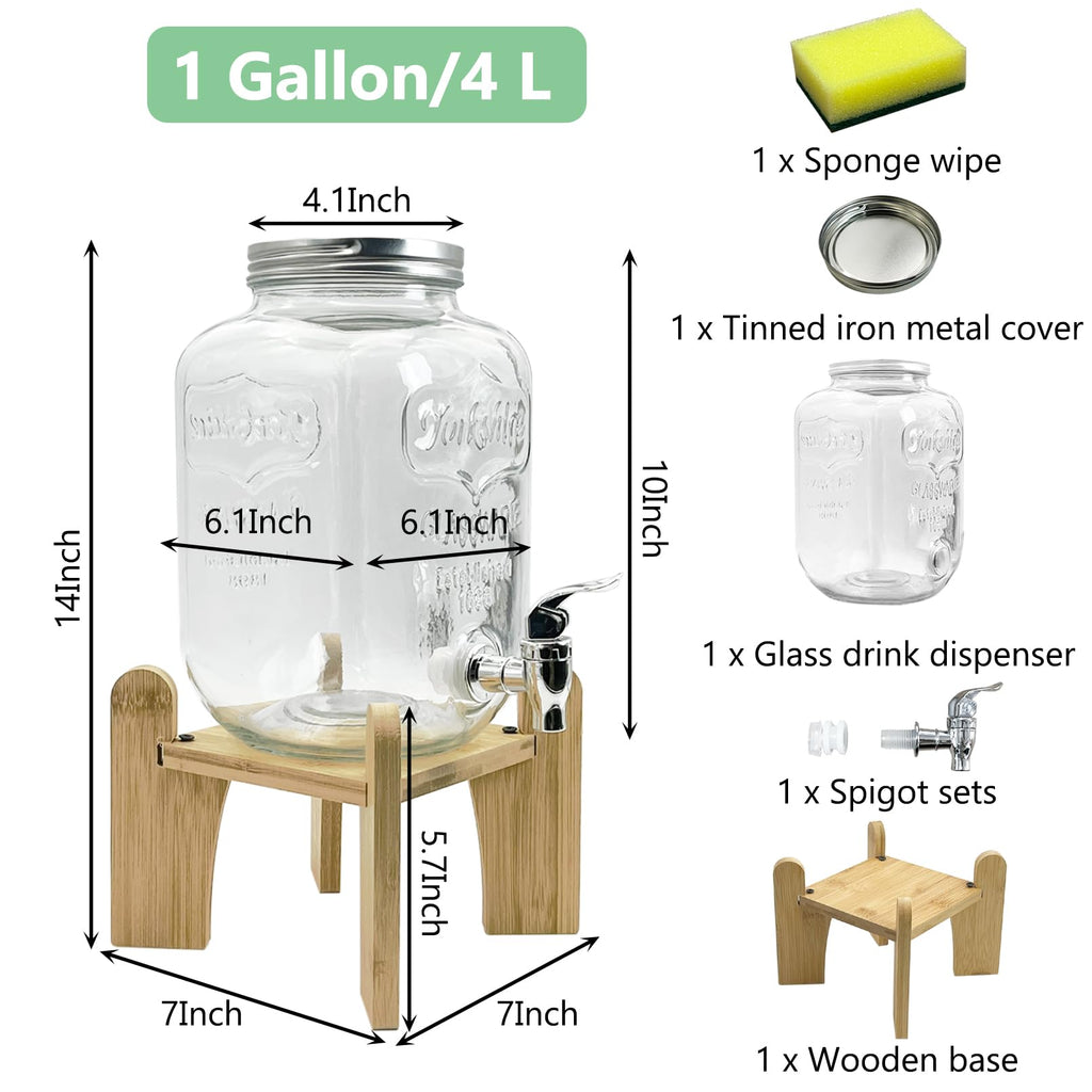 1 Gallon Beverage Dispenser with Wood Stand N415345