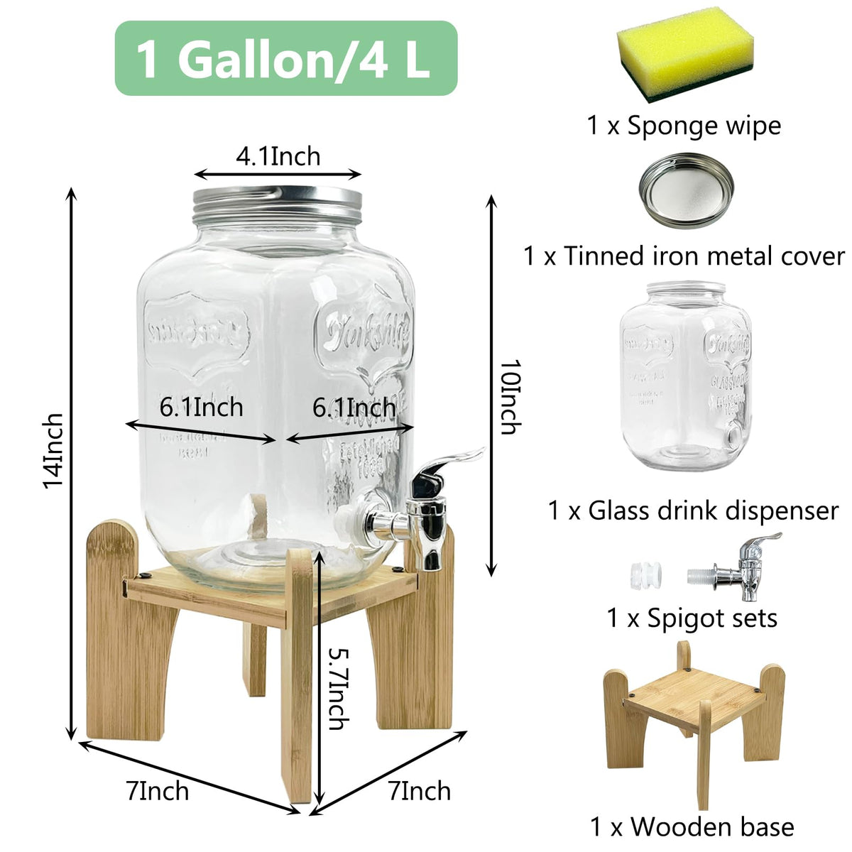 1 Gallon Beverage Dispenser with Wood Stand N415345