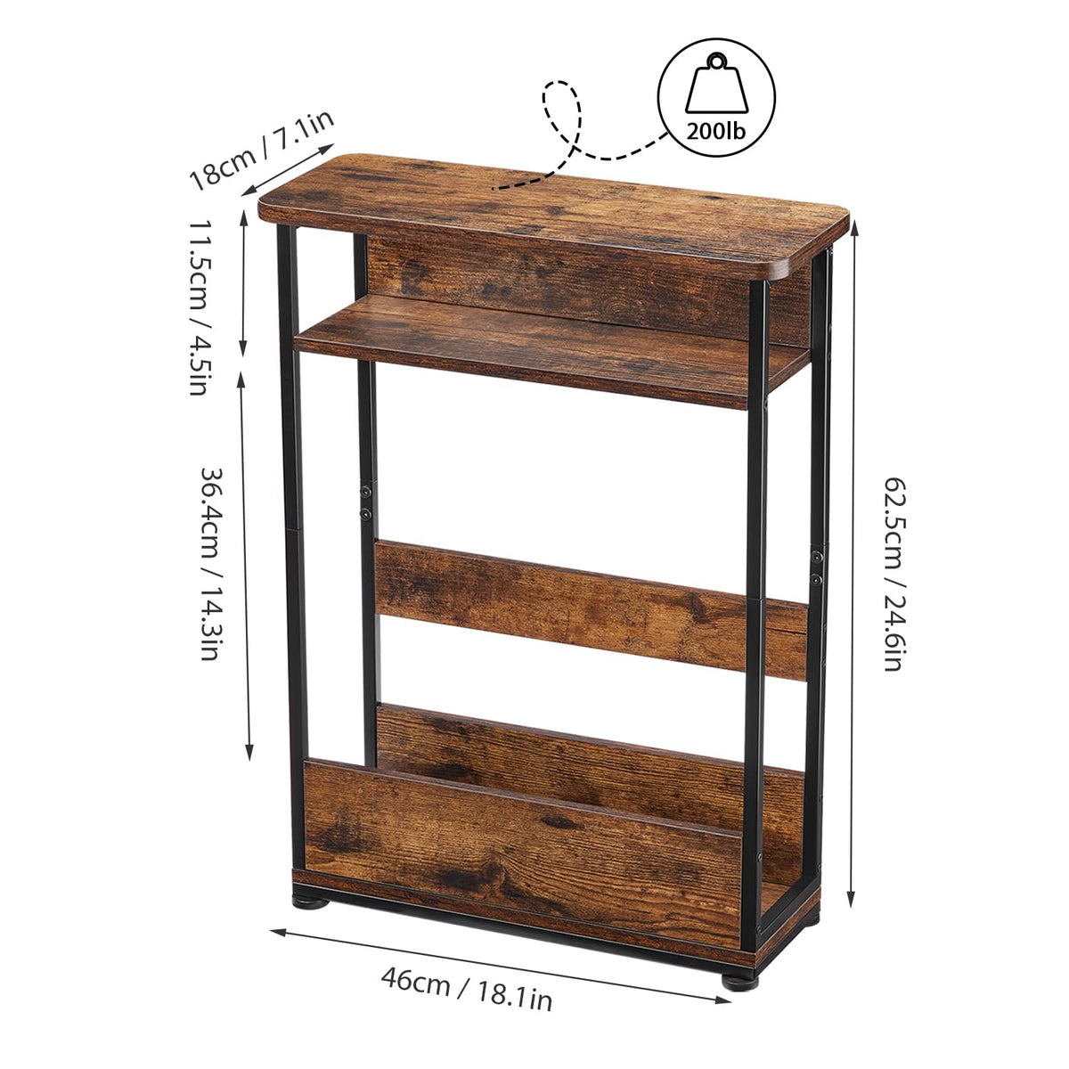 Narrow 3-Tier Side Table with Storage Shelf T674923