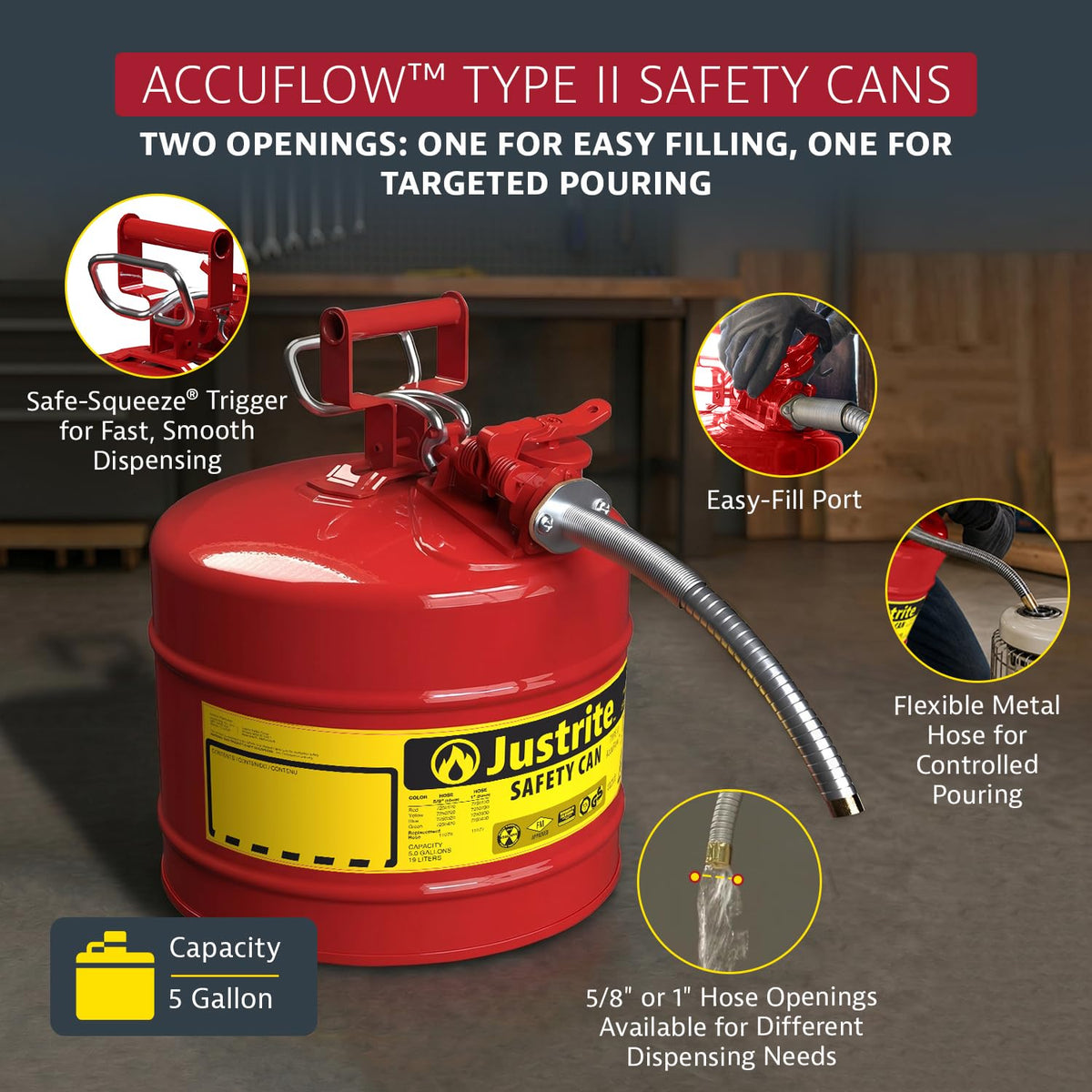Red Galvanized Steel Gasoline Safety Can A218902