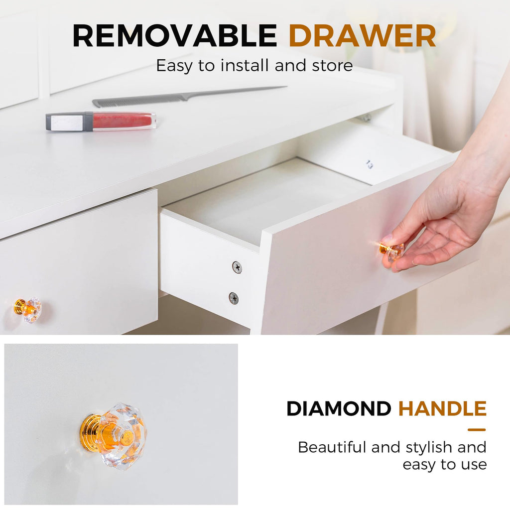 White Vanity Desk with LED Lights Mirror and 5 Drawers S31434