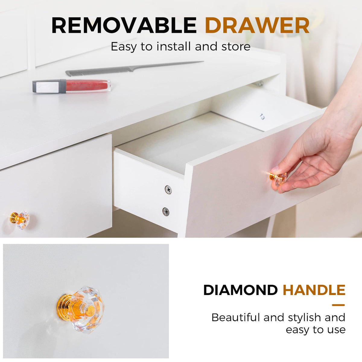 White Vanity Desk with LED Lights Mirror and 5 Drawers S31434
