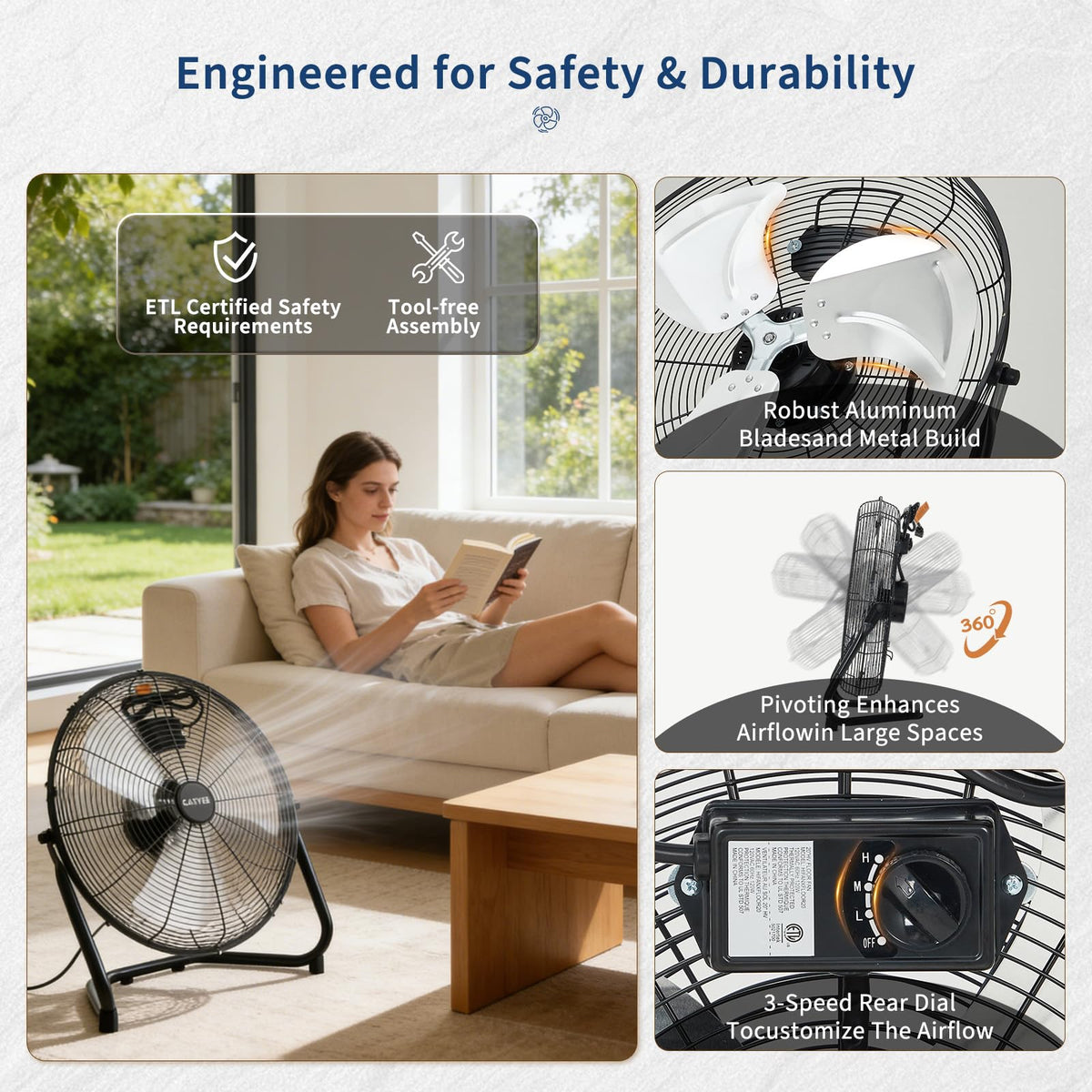 20 Inch High Velocity 3 Speeds Portable Floor Fan H656719