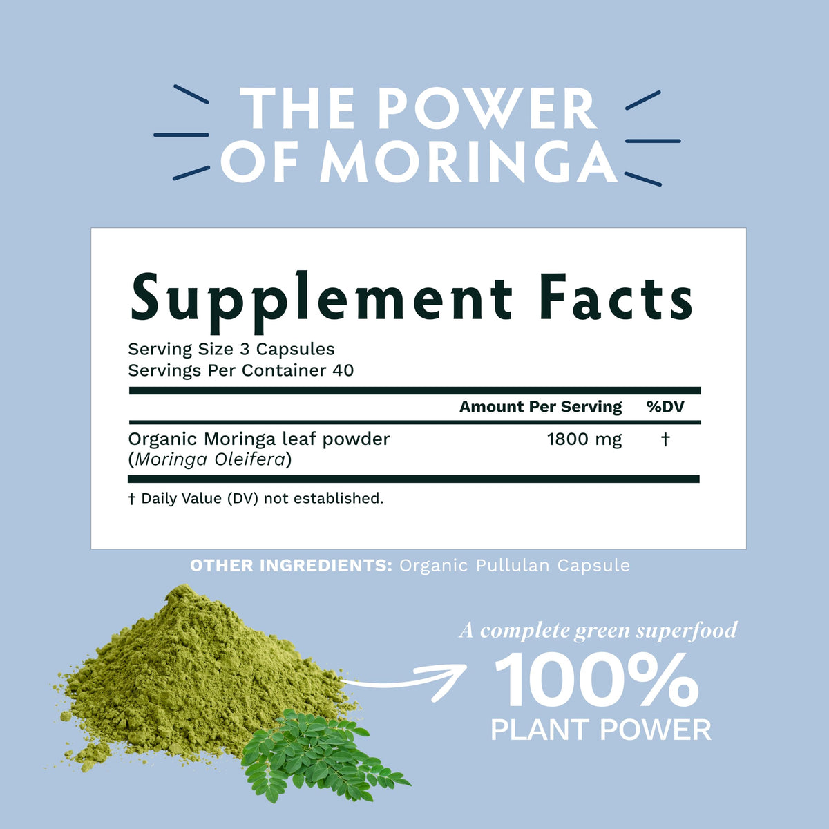 Organic Moringa Oleifera Powder 120 Vegan Capsules V78100