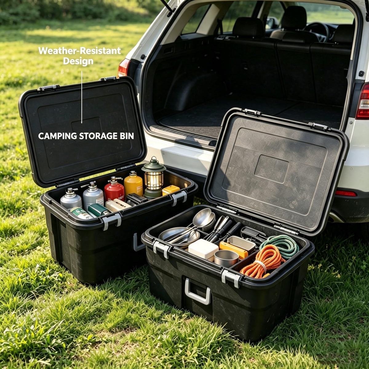 2 Pack 22 Gallon Black Wheeled Lockable Plastic Storage Trunk V145906
