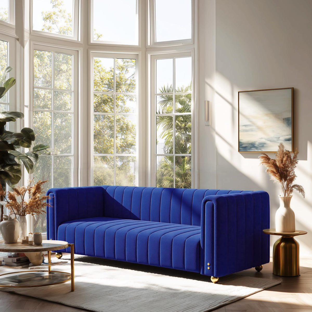 Blue Tufted Velvet Sofa with Metal Legs S9219