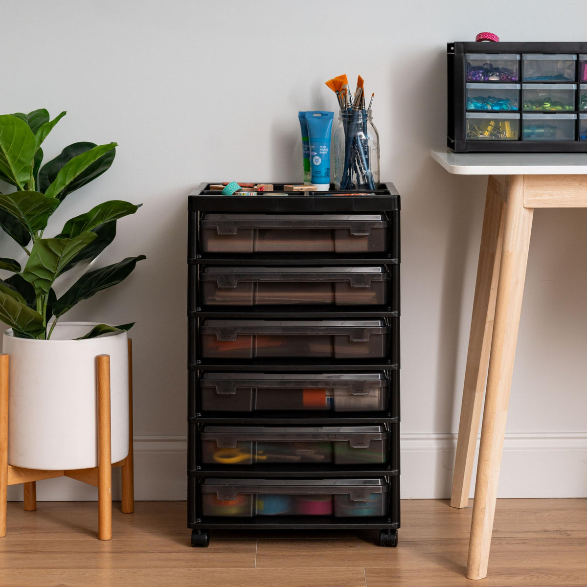 Rolling Cart with Drawers 6-Tier Black/Gray T6696