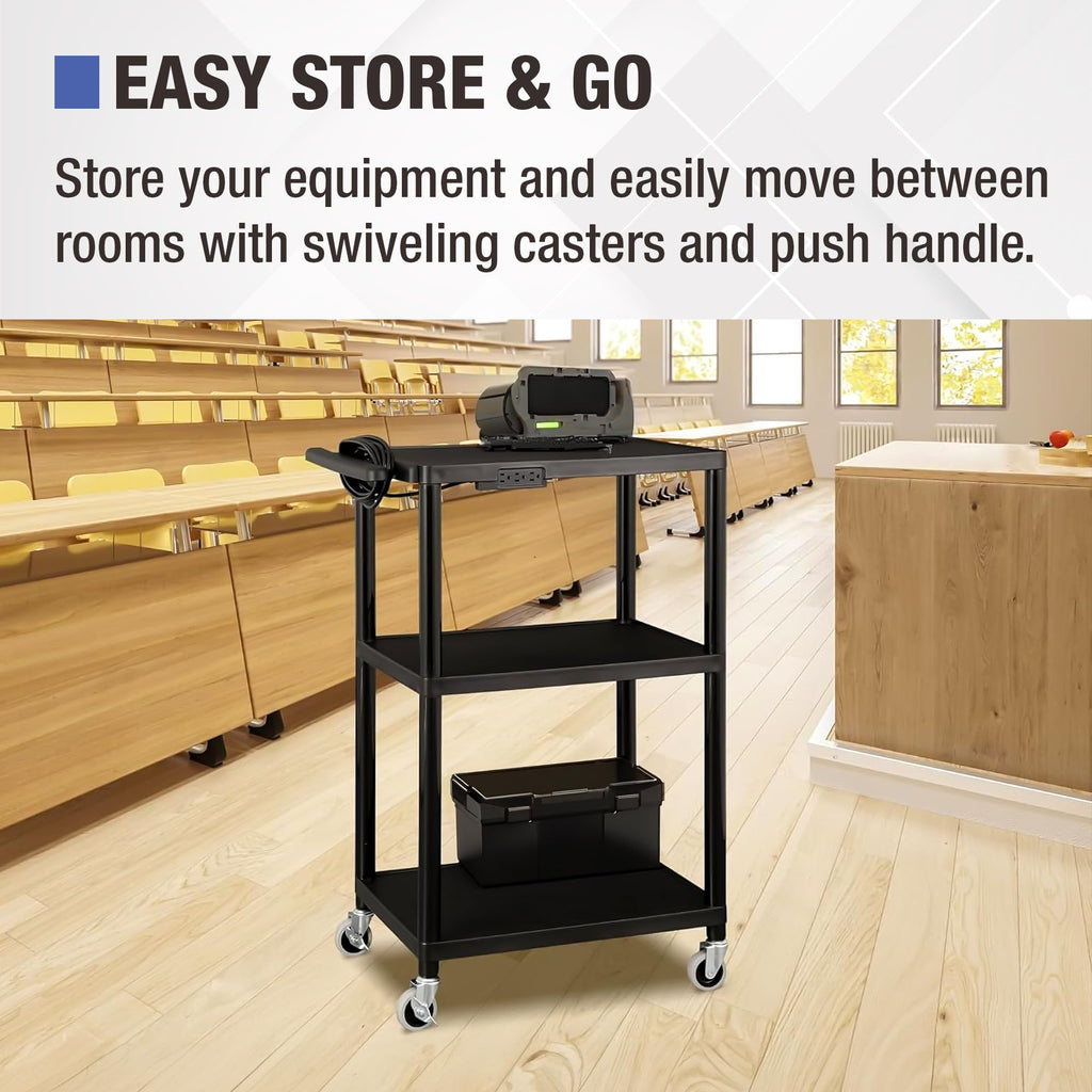 Mobile Utility AV Cart with Power Strip and Casters, Black H936902